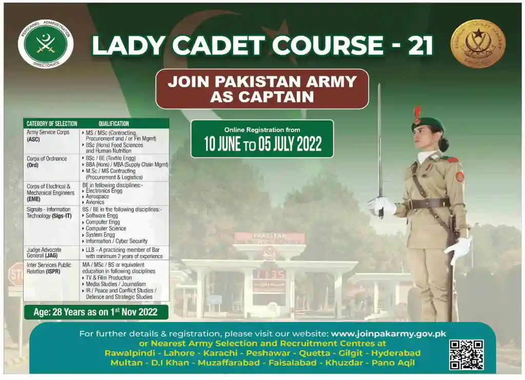 Join Pak Army Lady Cadet Course 2022 – Online Registration  