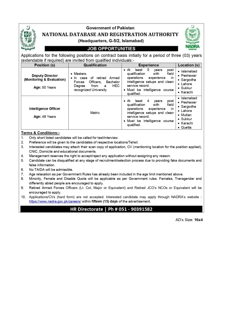 Latest Jobs in Nadra 2022 - www.nadra.gov.pk
